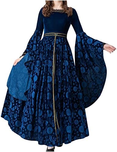 Ruziyoog kadın Ortaçağ Elbise Pelerin Uzun Kollu Kadife Rönesans Elbiseler Vintage Sahne Cosplay Vampir Cadı Kostüm