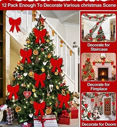 TURNMEON 12 Paketi Noel Yaylar Dekorasyon, Kırmızı Buffalo Ekose Yaylar 6 tarafından 8 Noel ağacı Çelenkler Yaylar Süsler
