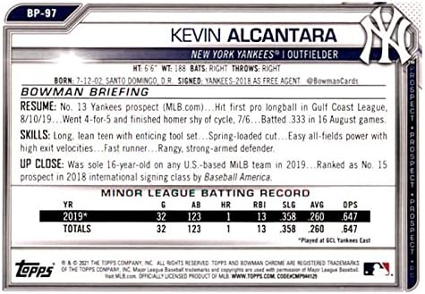 2021 Bowman Beklentileri BP-97 Kevin Alcantara 1. Bowman New York Yankees Beyzbol Kartı