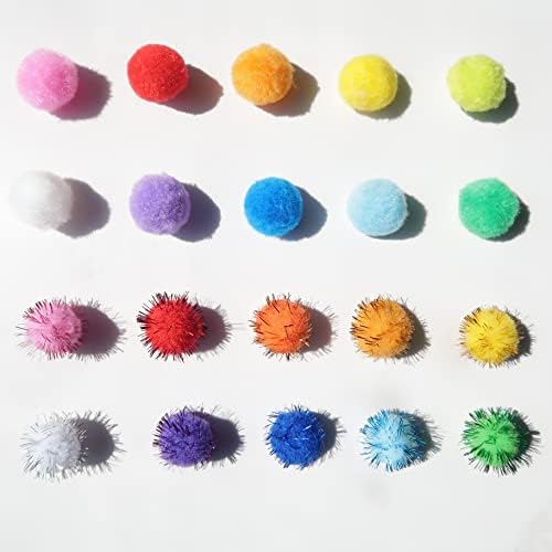 Lumintutu 250 adet Renkli 1 İnç Ponponlar ve Glitter Pom Pom Topları Renkli Gökkuşağı Bulanık Pom Ponponları Sanat ve El