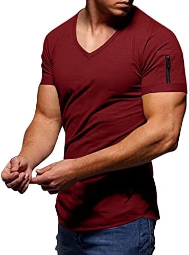 Erkekler Düzenli Fit Kısa Kollu Egzersiz Kas T-Shirt V Boyun Slim Fit erkek spor atleti Atletik Hipster Yaz Üstleri