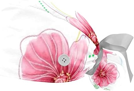 2 Adet Kabarık Kap Düğmesi At Kuyruğu Kılıfı, Pamuk Çalışma Şapka Ter Bandı, Ayarlanabilir Cerrahi Kapaklar Çiçek