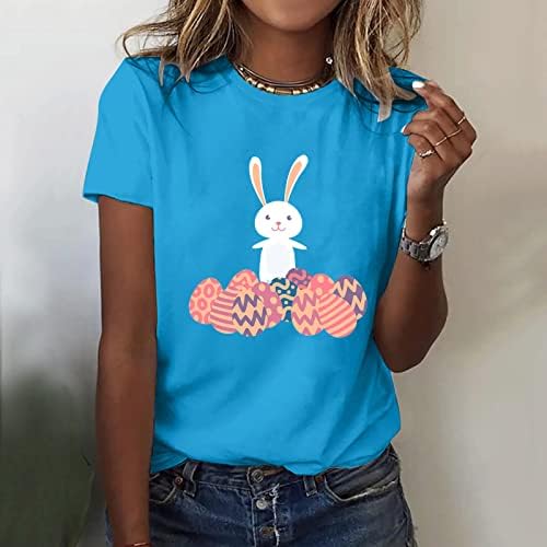 CGGMVCG Paskalya Tişörtleri Gömlek Kadınlar için Kısa Kollu Sevimli Tavşan Yumurta Baskılı Ekip Boyun Grafik Tees Paskalya