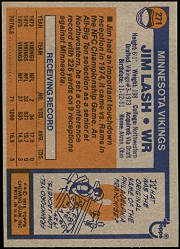 1976 Topps 271 Jim Lash Minnesota Vikingleri (Futbol Kartı) ESKİ Vikingler Kuzeybatı