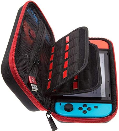 ButterFox Nintendo Anahtarı için Taşıma Çantası, 18 Oyun Kartuşu Tutucular, Büyük Aksesuar Çantası-Kırmızı/Siyah (Kırmızı