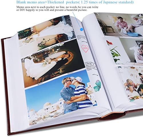 Fotoğraf Albümü 4x6 Fotoğraflar Notlu 402 Cepli Slip-in Cepli Fotoğraf Kitabı, Evlilik Yıldönümü için Yazı Alanlı Deri Kapaklı