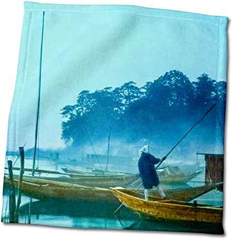 3dRose Vintage Japon Balıkçı Soğuk bir Sabaha Çıkıyor El Renkli Havlular (twl-246622-3)