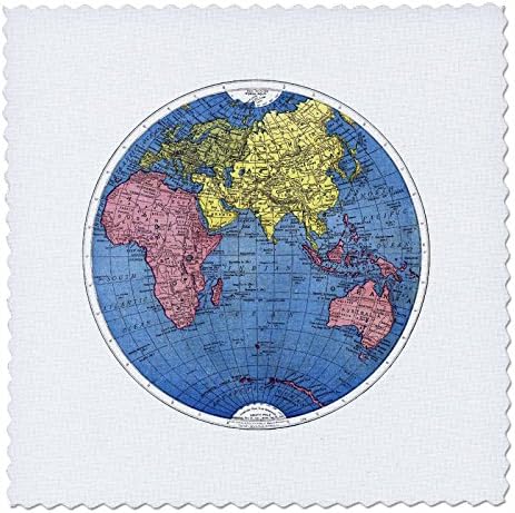 3dRose Mavi Pembe Sarı Dünya Haritası-Yorgan Meydanı, 10 x 10 inç (qs_37368_1)