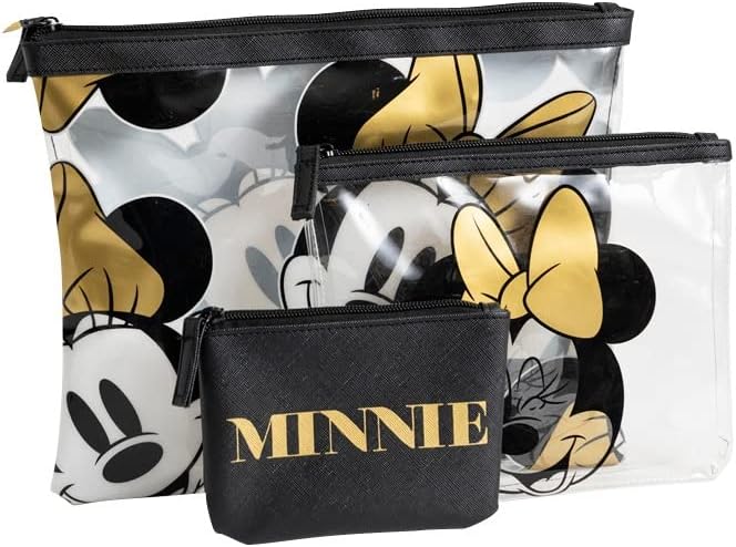 YNC 3 Set Disney Resmi Minnie Mouse Banyo Kozmetik Çantası Seyahat Kamp Otel için mükemmel Siyah ve Altın