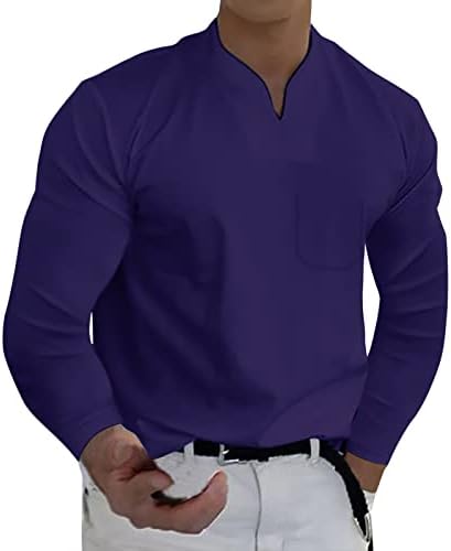 XXBR 2023 Yeni Erkek İlkbahar İlkbahar ve Kış Rahat V Boyun Katı Uzun Kollu Tee Gömlek Üst Bluz Orta Tee Gömlek