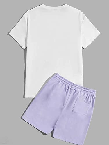 FİOXA İki Parçalı Kıyafetler Erkekler için Erkekler Tropikal Baskı Tee ve İpli Bel Şort (Renk: Çok Renkli, Boyut: Orta)