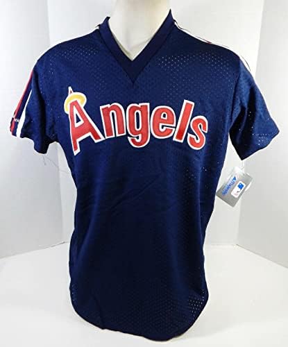 1983-90 California Angels Boş Oyun Yayınlandı Mavi Forma Vuruş Uygulaması XL 673-Oyun Kullanılmış MLB Formaları