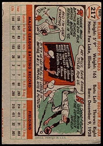 1956 Topps 217 Billy Klaus Boston Red Sox (Beyzbol Kartı) İYİ Red Sox