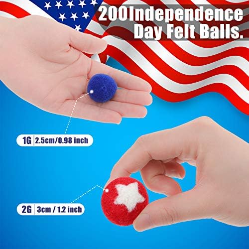 Tatuo 200 Adet 4 Temmuz Keçe Topları Bağımsızlık Günü Keçe Ponpon Topları Kırmızı Beyaz ve Mavi El Yapımı Topları DIY Ev