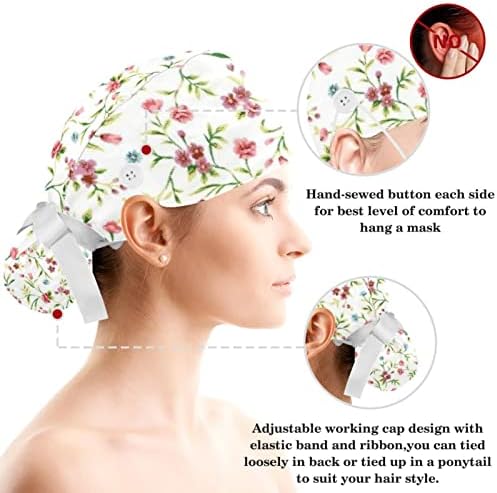 Çalışma Şapka Düğmeleri ve Kurdele Bağları Kadınlar için kraliyet çiçeği Ayarlanabilir Cerrahi Kapaklar ve Tavşan Kulak Scrunchie