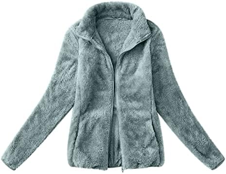 Teddy Faux Shearlıng Ceket Kadınlar için Tam Zip Up Yaka Düz Renk Ceketler Kış Sıcak Bulanık Polar Palto Kabanlar