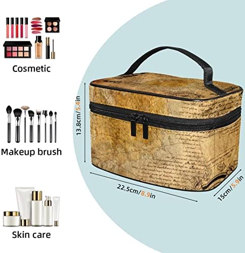 Harita Eski Vintage Seyahat Makyaj Çantası Kozmetik Çantası Makyaj Organizatör saplı çanta Kadınlar Kız için