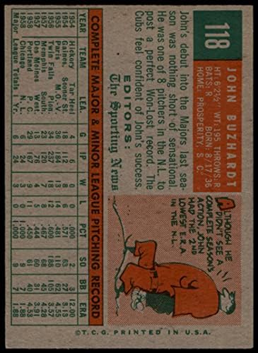 1959 Topps 118 John Buzhardt Chicago Cubs (Beyzbol Kartı) ESKİ Cubs