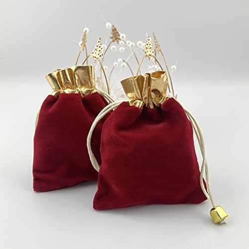 Palmhomee 12 Paket Kadife İpli Çanta hediye çantası Kadife Kese Takı Düğün ve Parti Favor (5x6 İnç, Bungundy + Altın Açılış)