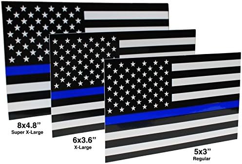İnce Mavi Çizgi Bayrak Çıkartması-Süper X-Large 8x4. 8 inç. Otomobiller ve Kamyonlar için Siyah, Beyaz ve Mavi Amerikan Bayrağı