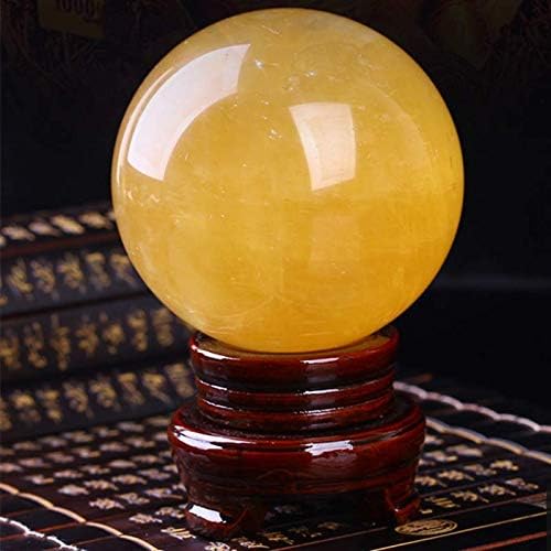 ZAMTAC Dekorasyon Kötü Ruhlara Karşı Servet Topu Ahşap Taban ile Doğal Sarı Kristal Top Dönüş Şanslı Kristal Top Yıldız Dizisi