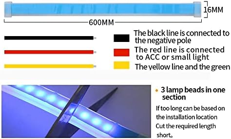 Araba LED şerit ışıkları, 24 inç esnek araba ışık şeridi, su geçirmez far şeritleri çift renkli beyaz dönüş sinyali sarı