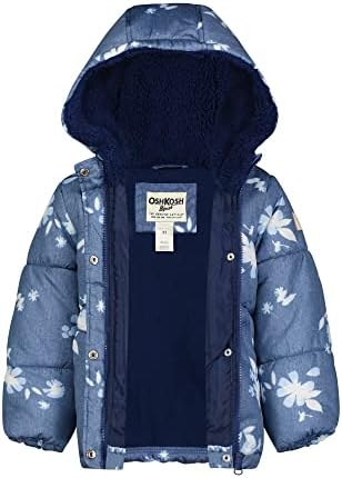 OshKosh B'gosh Bebek Kız Kapüşonlu Kışlık Mont, Şık Allover Çiçek Tasarımlı Chambray Mavisi