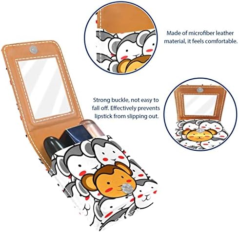 ORYUEKAN Ruj Kılıfı Ayna ile Sevimli Taşınabilir Makyaj Çantası kozmetik torbası, Çin Zodyak Hayvan Maymun